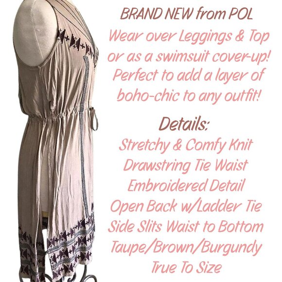 Brand NEW POL Brand Boho Embroidered Side Slit Tunic Swim Cover-up Leisurewear - Picture 3 of 6